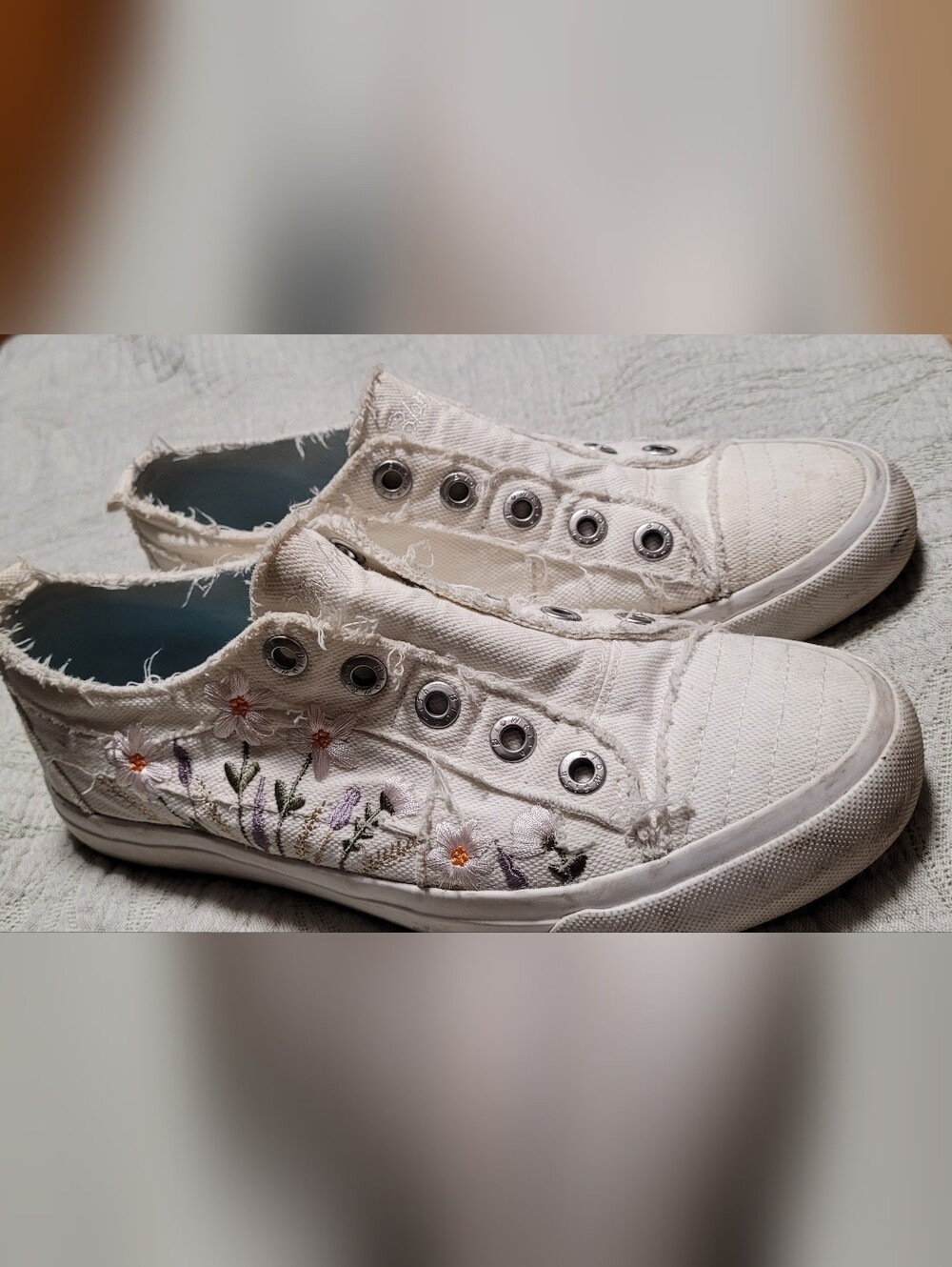 Blowfish White Canvas Slip-On Sneakers with Embroidered Wildflowers